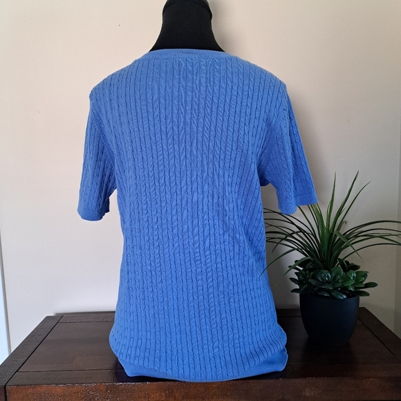 Tommy Hilfiger Sweater Women's Size Medium Blue Cable Knit Short Sleeved NWOT - Picture 3 of 14